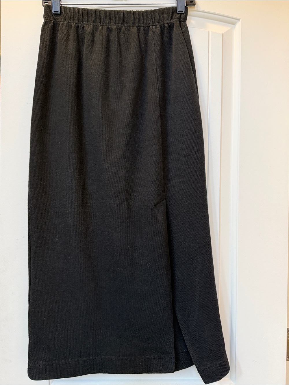 Black Midi Skirt with Side Slit - Elastic Waist